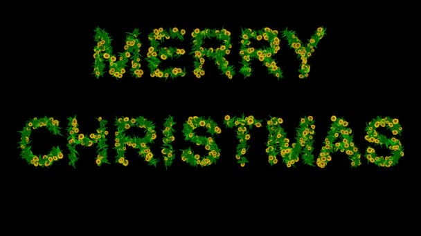 Boldog Karácsonyi Szöveget Sárga Százszorszép Virágok Zöld Levelek Egyszerű Fekete — Stock videók