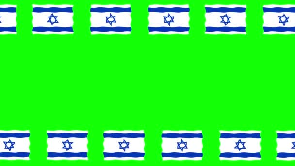 Μετακίνηση Σημαίες Ισραήλ Διακοσμητικό Πλαίσιο Πράσινο Φόντο Οθόνη — Αρχείο Βίντεο