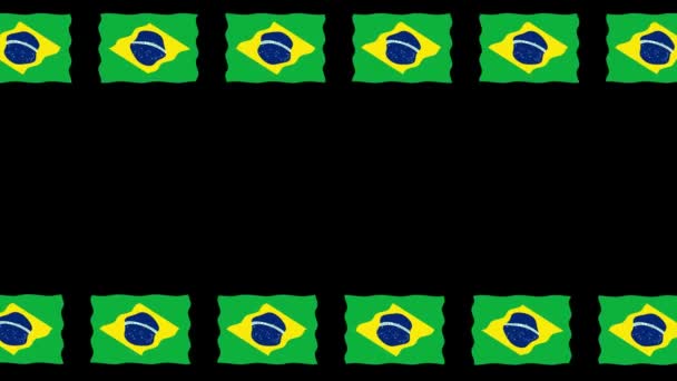 Mover Banderas Brasil Marco Decorativo Sobre Fondo Negro Liso — Vídeo de stock