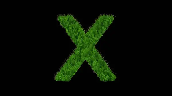 Siyah arka planda yeşil çimen etkisi olan İngiliz alfabesi X 'in güzel bir çizimi