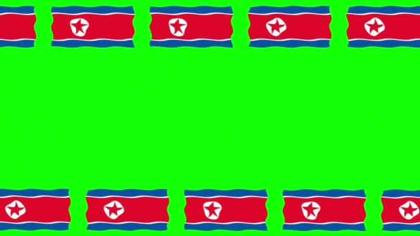 Bewegende Noord Korea Vlaggen Decoratieve Frame Effen Zwarte Achtergrond — Stockvideo