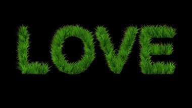 Sade siyah arkaplan üzerinde yeşil çimen etkisi olan aşk metninin güzel bir çizimi