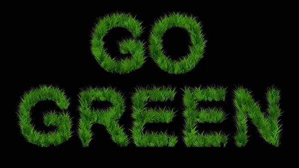 Sade siyah arka planda yeşil çimenli Go Green metninin güzel bir çizimi