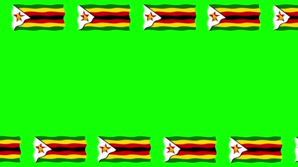 Переміщення Прапорів Зімбабве Декоративна Рамка Фоні Зеленого Екрану — стокове відео