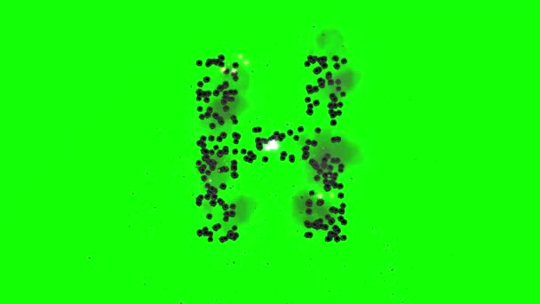绿色屏幕背景下的弹丸形成的英文字母H — 图库视频影像