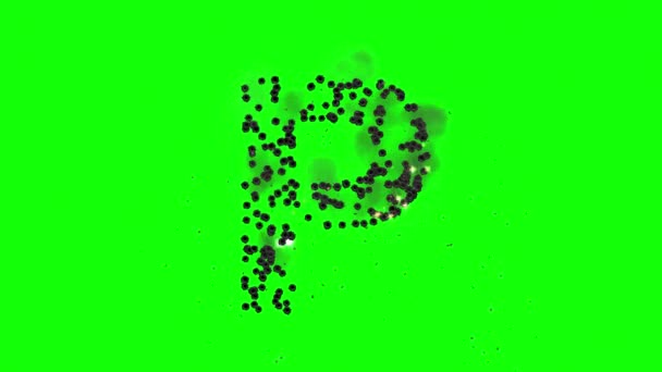 緑のスクリーンの背景の弾丸ショットによって形成される英語のアルファベットP — ストック動画
