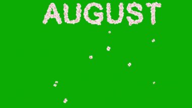 Yeşil ekran arka planında kiraz çiçekleriyle Ağustos metni