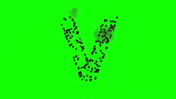 绿色屏幕背景下的弹丸形成的英文字母V — 图库视频影像