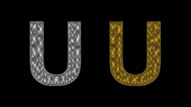 Siyah arka planda gümüş ve altın rengi İngiliz alfabesi U