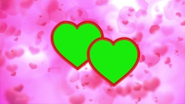 Pembe kalpleri olan boş yeşil kalp çerçevesi