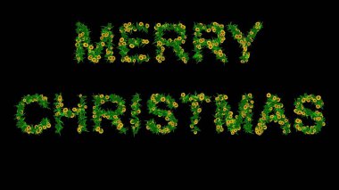 Yeşil yapraklı ve sarı papatya çiçekli mutlu Noeller mesajı.