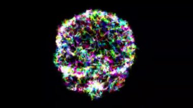 Düz siyah arka planda renkli elektrik kıvılcımlarıyla dönen 3 boyutlu insan beyni.