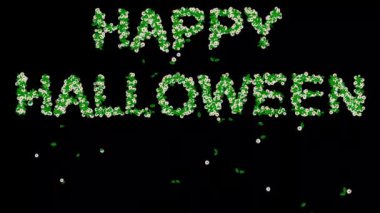 Yeşil yapraklı ve siyah arka planda beyaz papatya çiçekli Cadılar Bayramı mesajınız kutlu olsun.