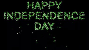 Yeşil yapraklı ve siyah arkaplanda beyaz papatya çiçekli Bağımsızlık Günü metnin kutlu olsun.