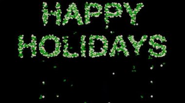 Yeşil yapraklı ve sade siyah arkaplanlı beyaz papatya çiçekli mutlu tatiller metni