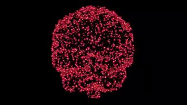 Sade siyah arkaplan üzerinde kırmızı küre parçacıkları olan 3D insan beyni şekli