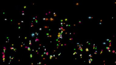 Yükselen renkli parıltı düz siyah arkaplan ile hareket grafikleri parlıyor