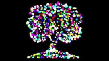 Sade siyah arkaplanda renkli bokeh ışıkları olan ağaç şekli