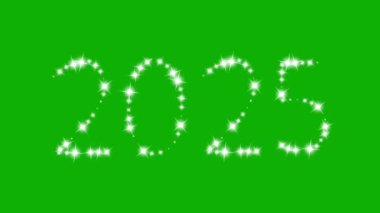2025, yeşil ekran arka planında parıldayan yıldızlar