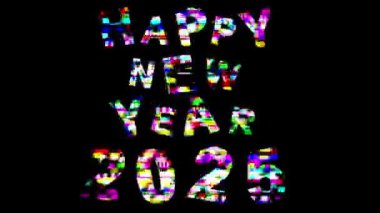 Sade siyah arkaplanda renkli çizgilerle mutlu yıllar 2025.