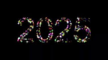 2025 Sade siyah arka planda renkli parıltılarla