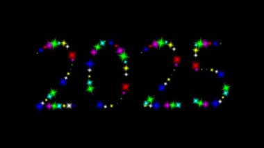 2025 Sade siyah arka planda parlak yıldızlarla