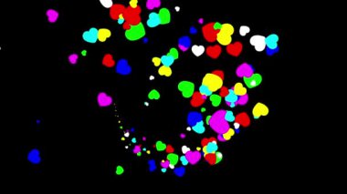 Renkli kalp düz siyah arkaplan ile hareket grafiklerini şekillendirir