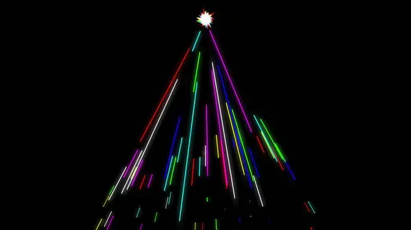 Düz siyah arkaplanda yıldızdan gelen renkli ışık çizgilerinin güzel bir çizimi