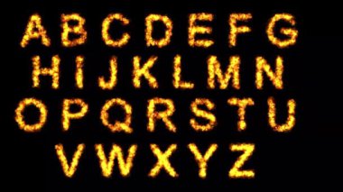 Sade siyah arkaplanda ateş efektli İngilizce alfabeler