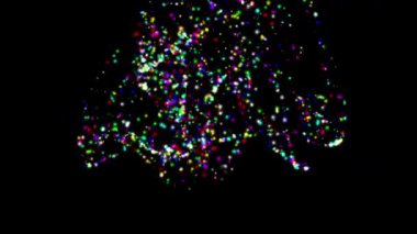 Renkli parıltılardan oluşan Noel ağacı oluşumu sade siyah arka planda parıldıyor