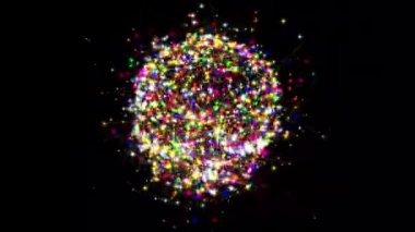 Sade siyah arka planda parıldayan renkli parıltılarla dönen 3 boyutlu insan beyni