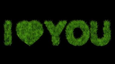 I Love You metin with green grass effect on plain black background