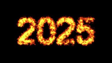 2025 düz siyah arkaplan üzerinde ateş etkisi ile
