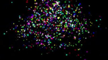 Sade siyah arkaplanda parıldayan renkli parıltılarla dönen 3D küre