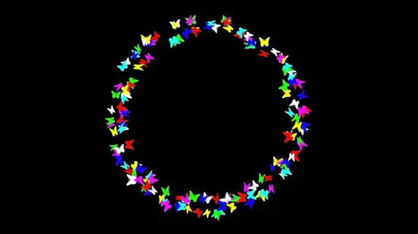 Sade siyah arka planda renkli kelebeklerle çemberin güzel bir çizimi