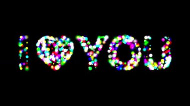 I Love You sembolü düz siyah arka planda renkli bokeh ışıkları ile