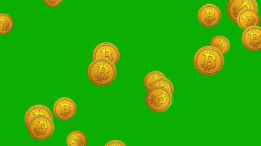 Düşen altın bitcoins hareket grafikleri yeşil ekran arka planı