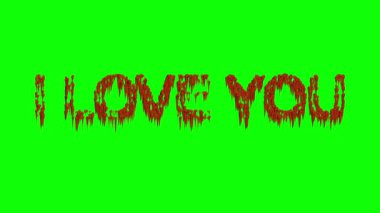 I Love You mesajı yeşil ekran arka planında korkutucu kan etkisi ile