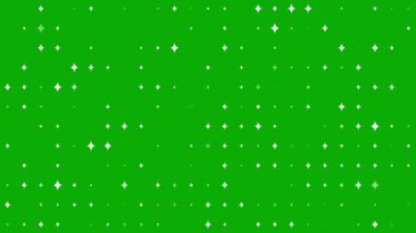 Yeşil ekran arka planına sahip beyaz parıldayan yıldızlar desen grafikleri