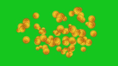 Altın bitcoins çeşme akış grafikleri yeşil ekran arkaplan