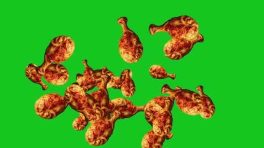 Kızarmış tavuk budu parçaları fıskiyeler yeşil ekran arka planlı hareket grafikleri