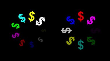Sade siyah arkaplanda renkli dolar sembolleri olan dairesel tamponlama