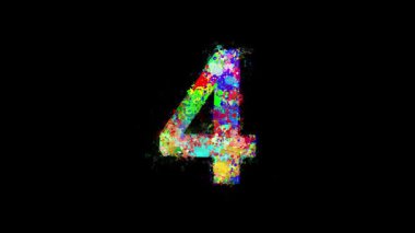 Düz siyah arkaplanda renkli boya lekeleri olan 4 numara.