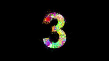 Sade siyah arkaplanda renkli boya lekeleri olan 3 numara.
