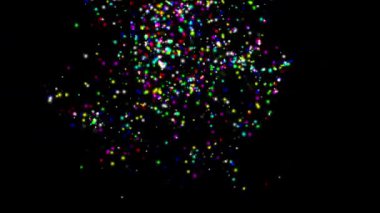 Düşen renkli yıldızlar düz siyah arkaplanlı hareketli grafikler