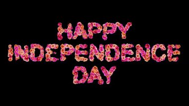 Düz siyah arkaplanda Hollyhocks çiçekleriyle Mutlu Bağımsızlık Günü metni