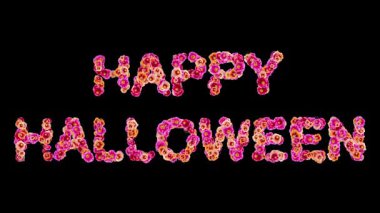 Sade siyah arka planda Hollyhocks çiçekleriyle Mutlu Cadılar Bayramı metinleri