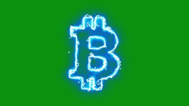 Yeşil ekran arkaplanında parlayan bitcoin sembolü