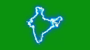 Yeşil ekran arka planında parlayan enerji kıvılcımlı Hint haritası