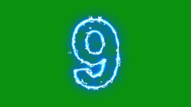 Yeşil ekran arka planında yıldırım enerjisi kıvılcımları olan 9 numara